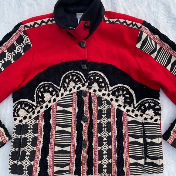 Vintage Coldwater Creek LARGE Southwest Red Wool & Tapestry Boho Jacket/Coat - Picture 7 of 7